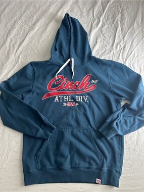 Cinch Navy Blue Hoodie with Red Script Logo